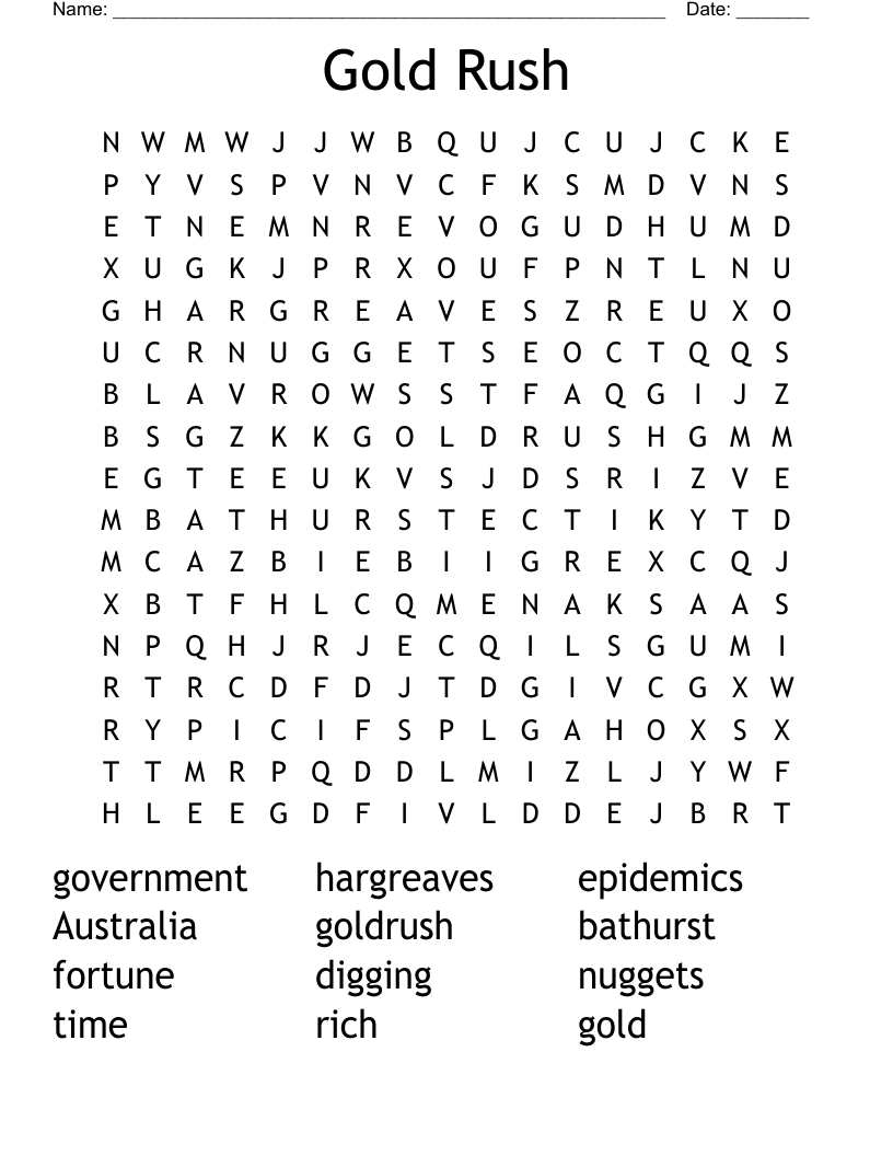Gold Rush Word Search WordMint