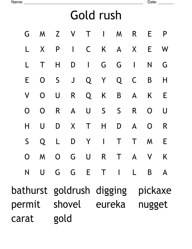 Gold Rush Word Search WordMint