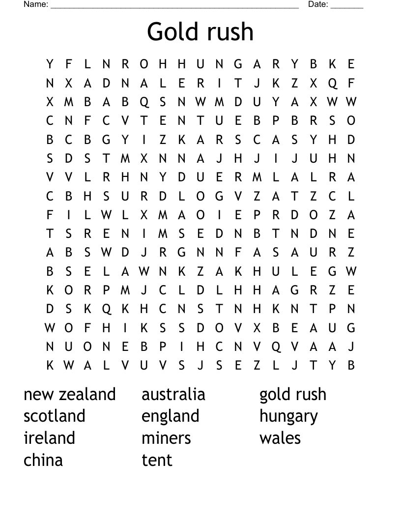 Gold rush Word Search