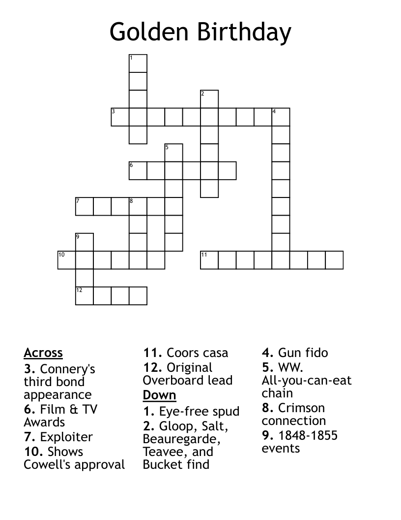 Golden Birthday Crossword WordMint