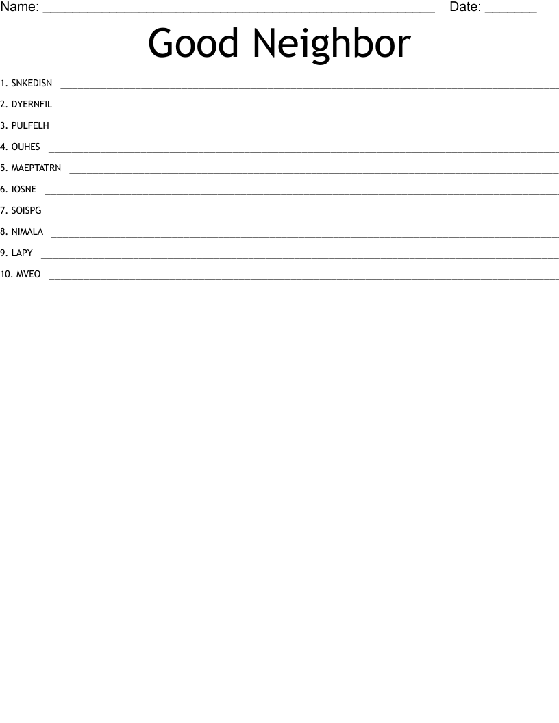 Good Neighbor Word Scramble WordMint