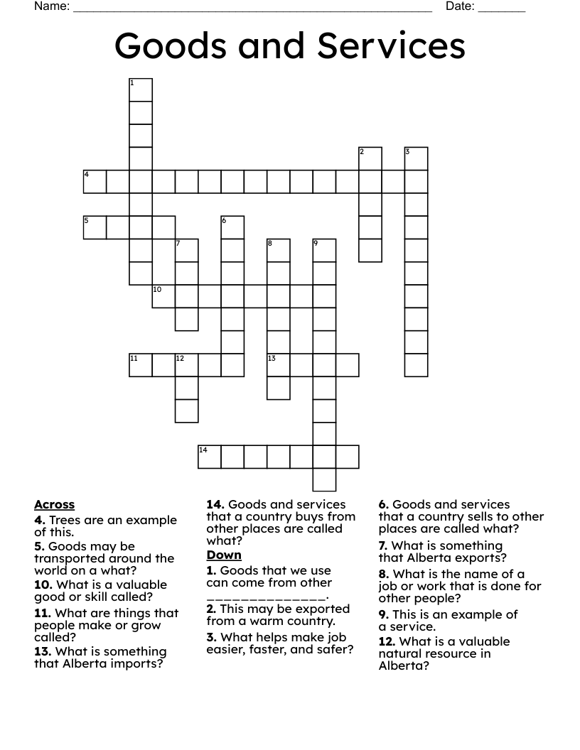 Goods and Services Crossword