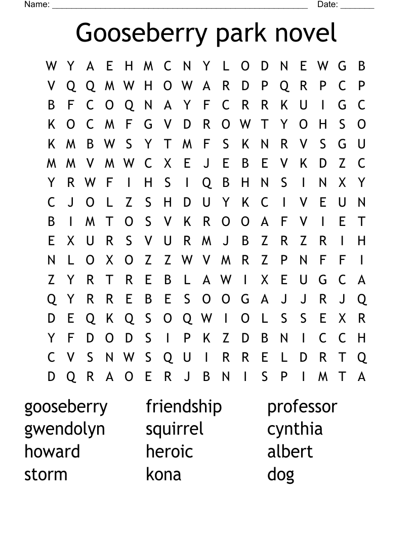 Gooseberry park novel Word Search