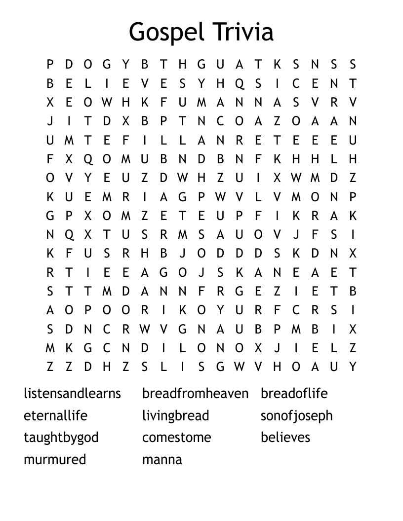 Gospel Trivia Word Search