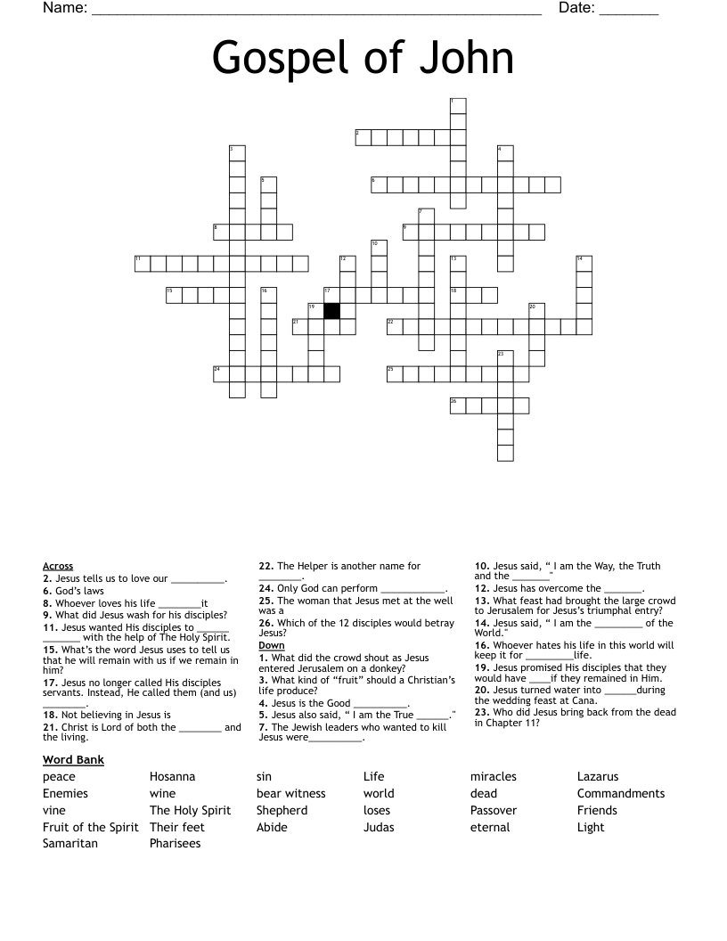 Gospel Of John Crossword WordMint