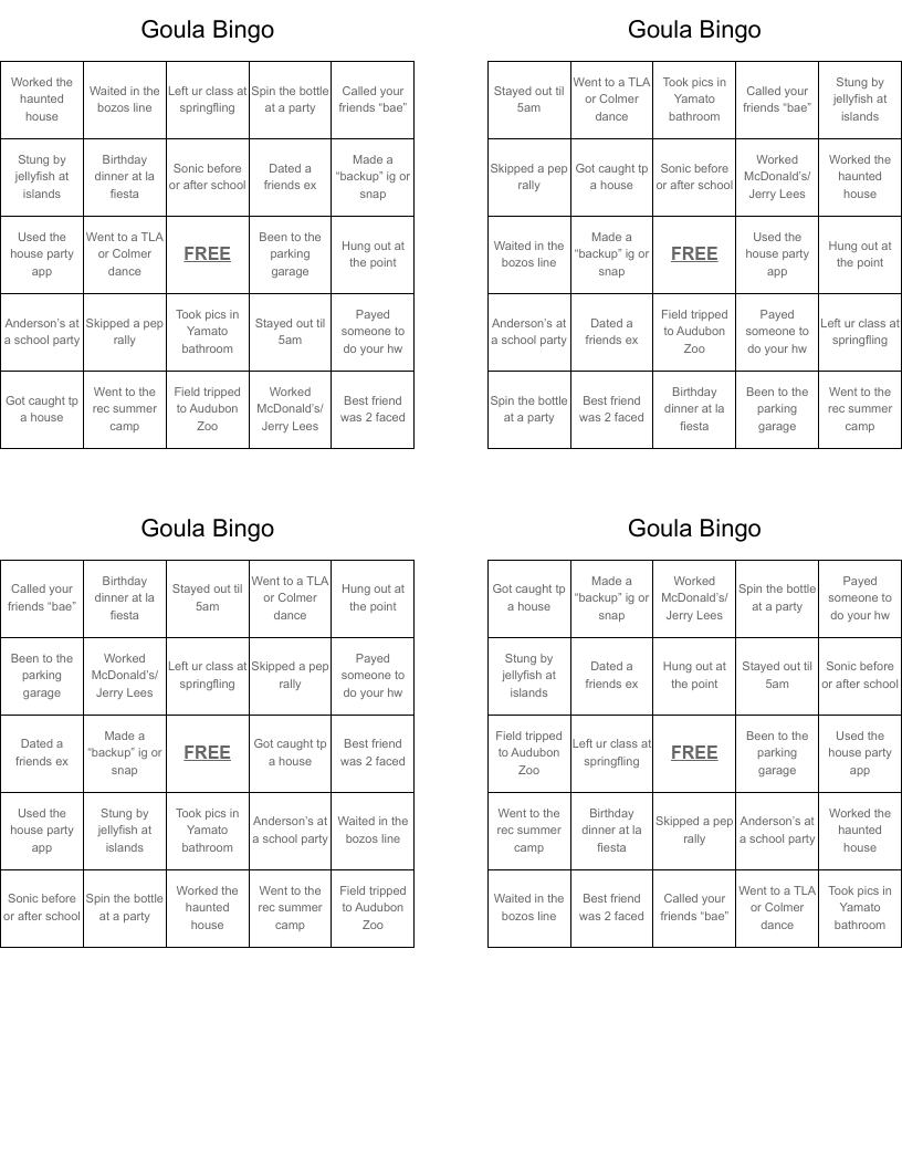 Goula Bingo