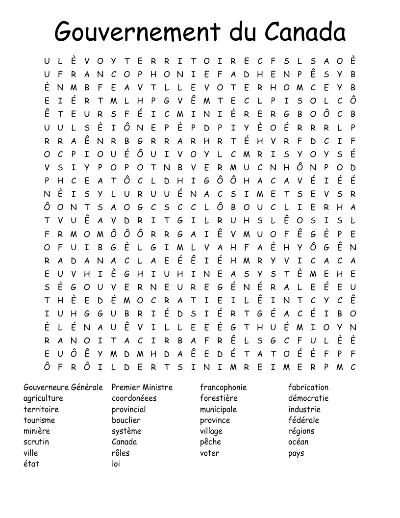 Gouvernement du Canada Word Search