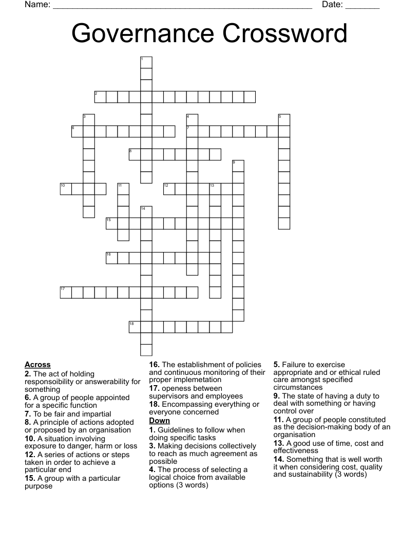 Governance Crossword