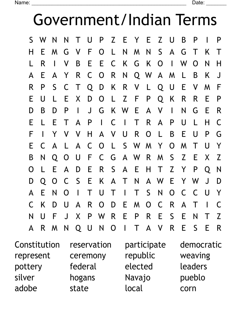 Government Indian Terms Word Search WordMint
