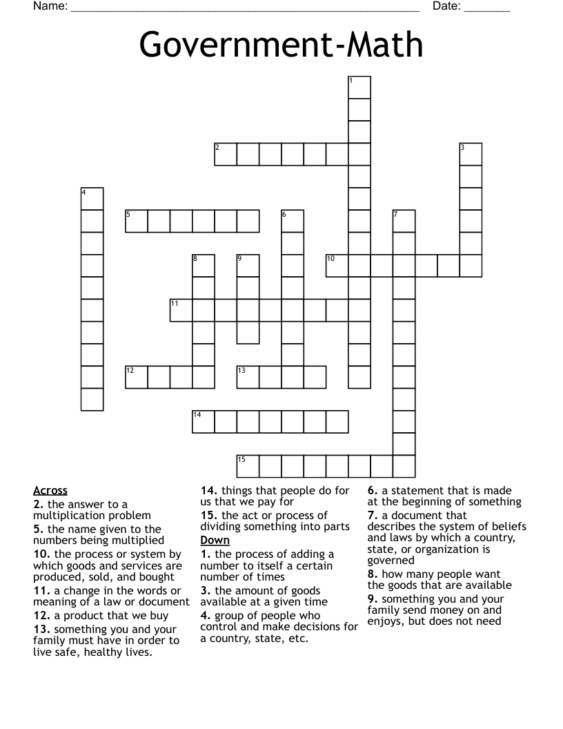GovernmentMath Crossword WordMint