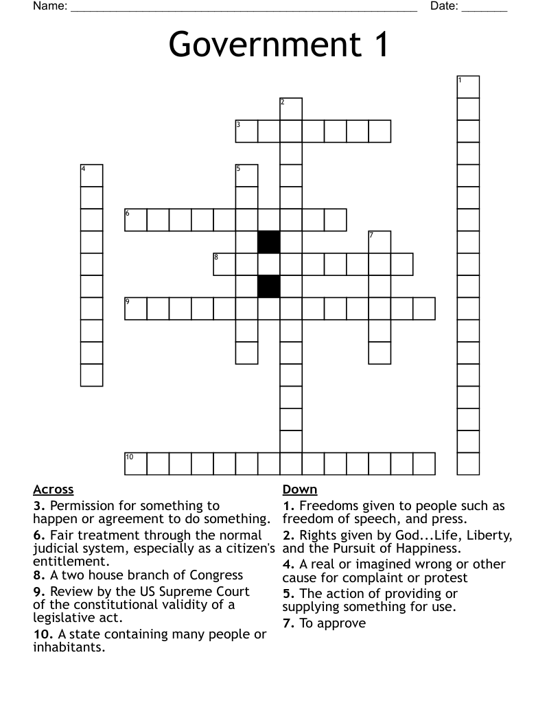 Government 1 Crossword