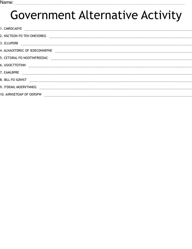 Government Alternative Activity Word Scramble