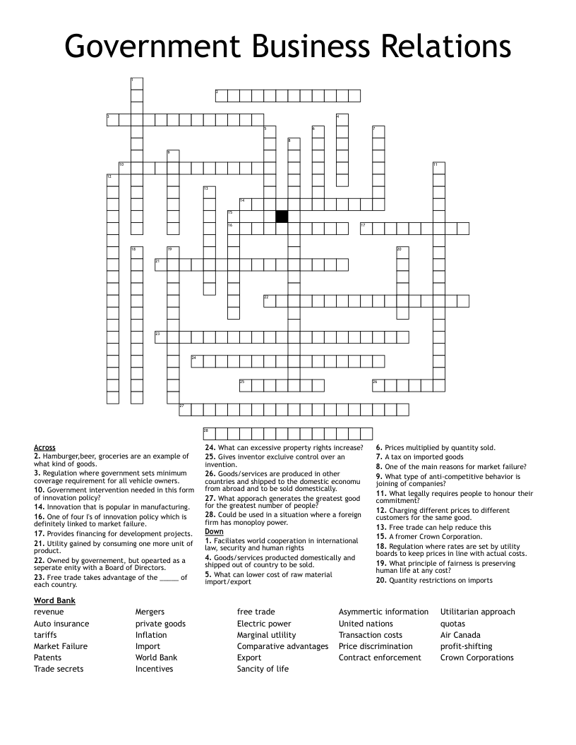 Government Business Relations Crossword - WordMint