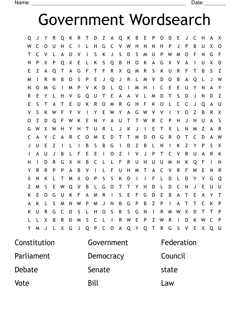 Government Wordsearch - WordMint