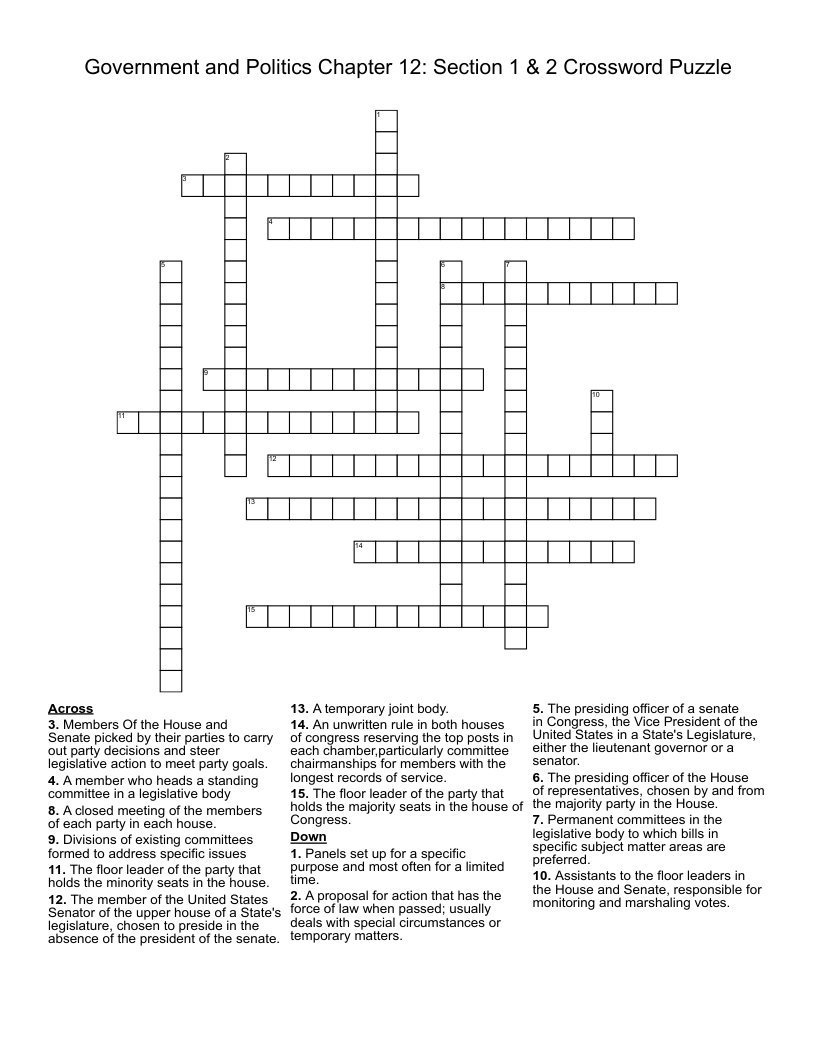 Government And Politics Chapter 12 Section 1 2 Crossword Puzzle 