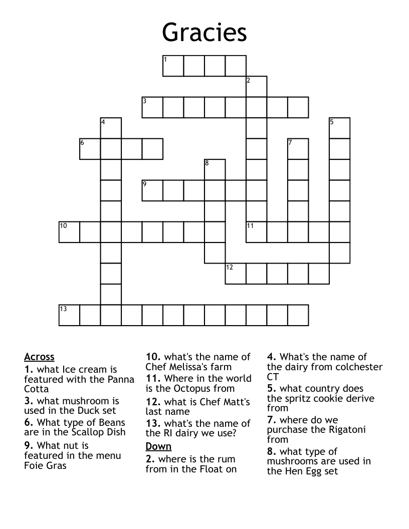 Gracies Crossword