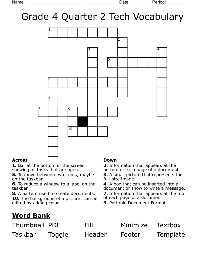 Grade 4 Quarter 2 Tech Vocabulary Crossword WordMint