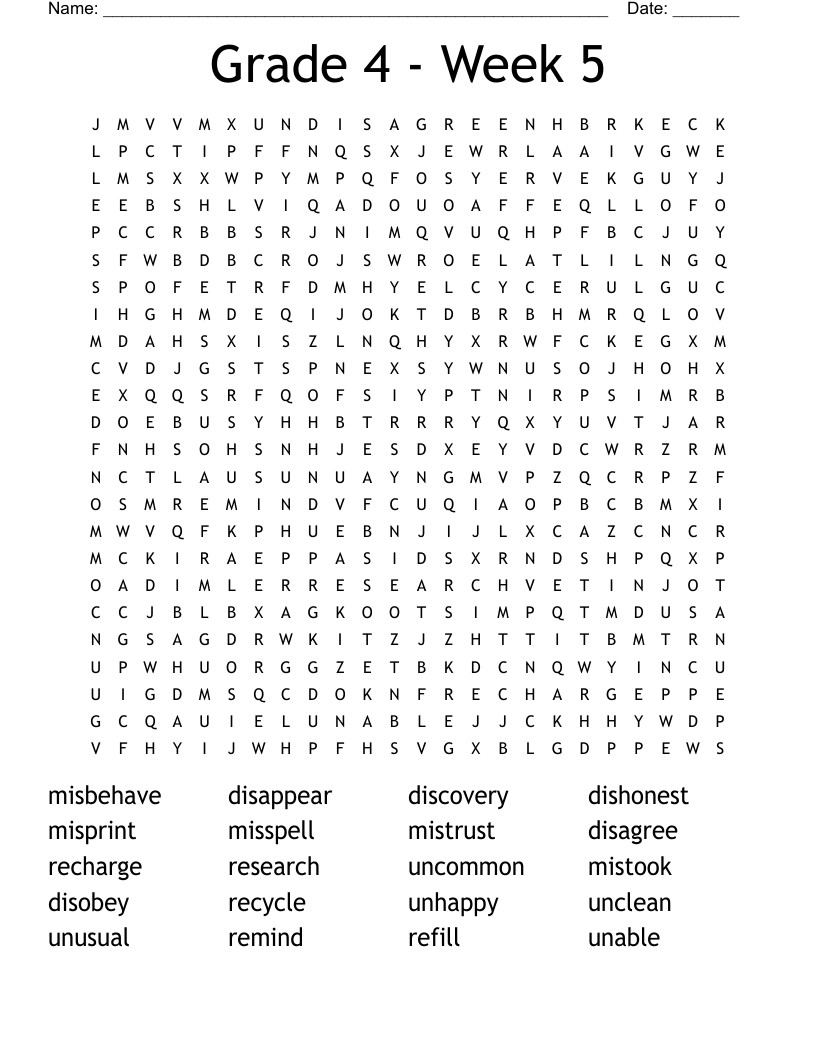 Grade 4 Week 5 Word Search WordMint