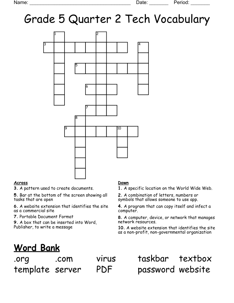 Grade 5 Quarter 2 Tech Vocabulary Crossword