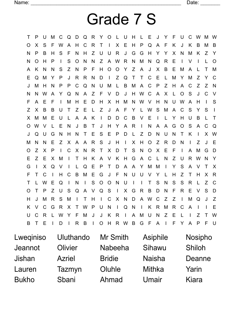 Grade 7 S Word Search WordMint