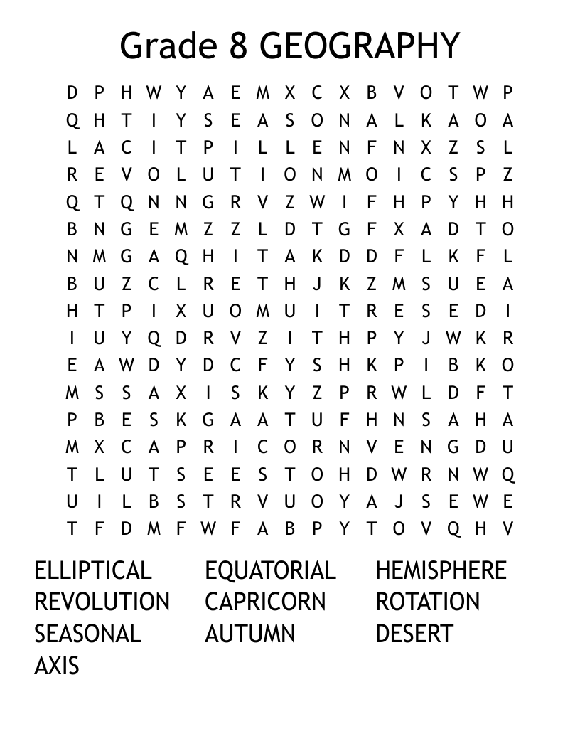 Grade 8 GEOGRAPHY Word Search