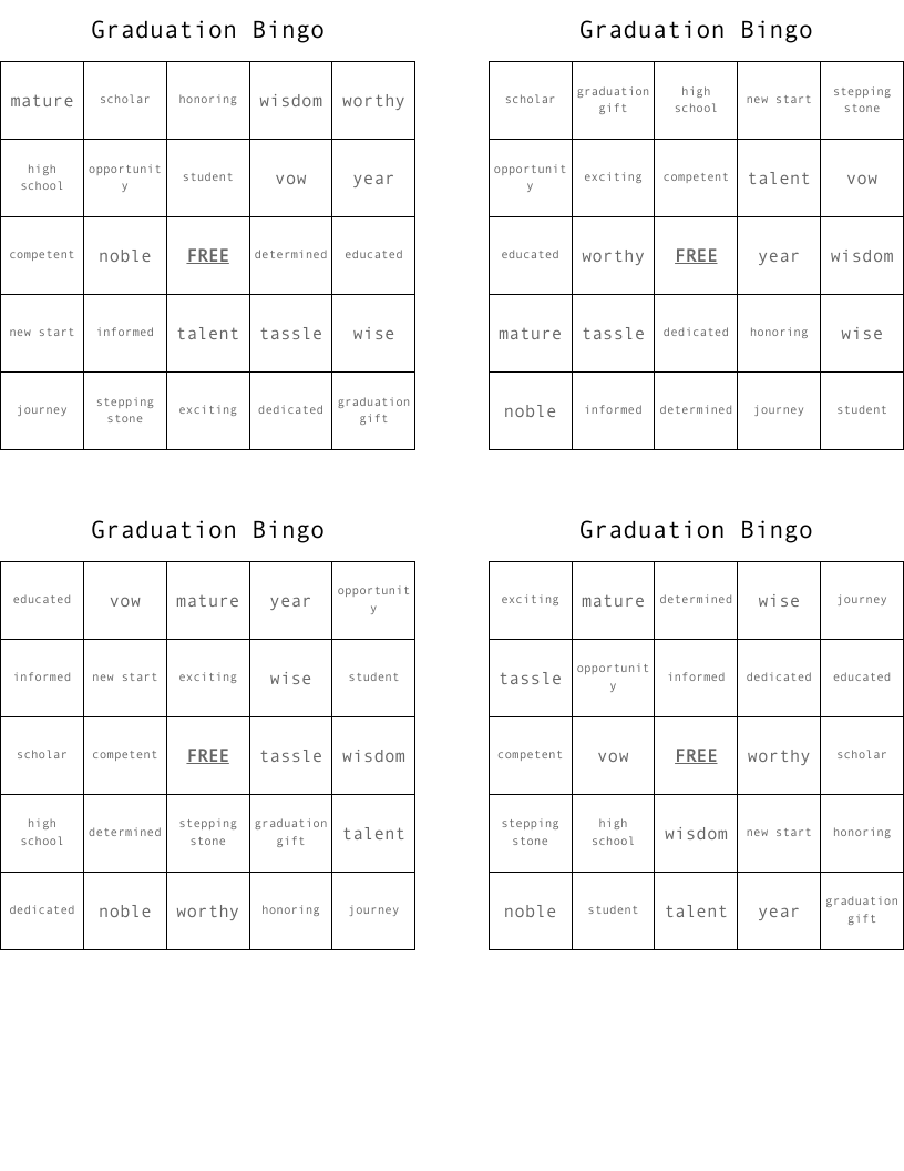Graduation Bingo