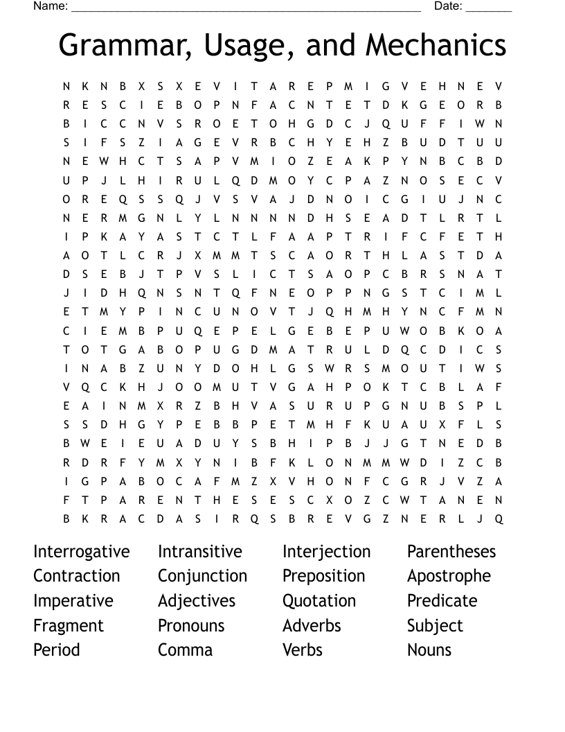 Grammar Usage And Mechanics Word Search WordMint