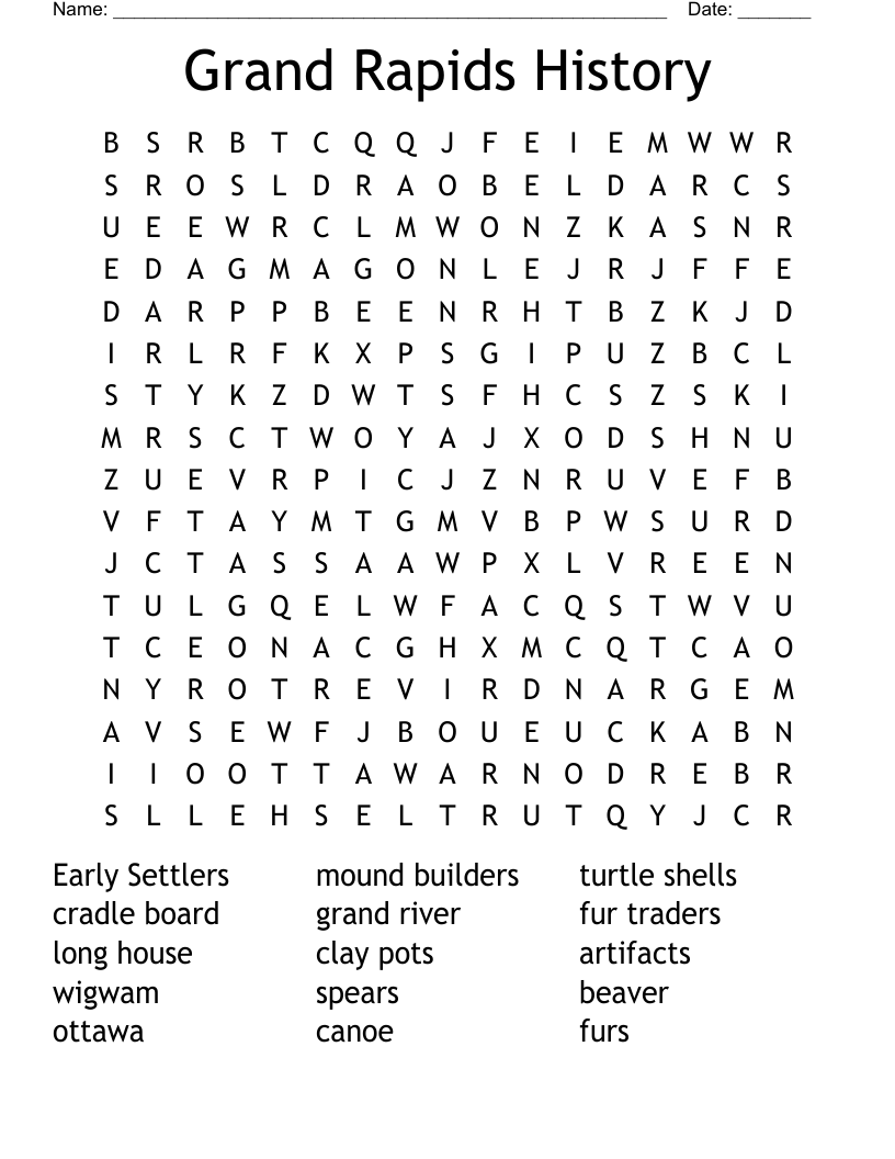 Grand Rapids History Word Search WordMint