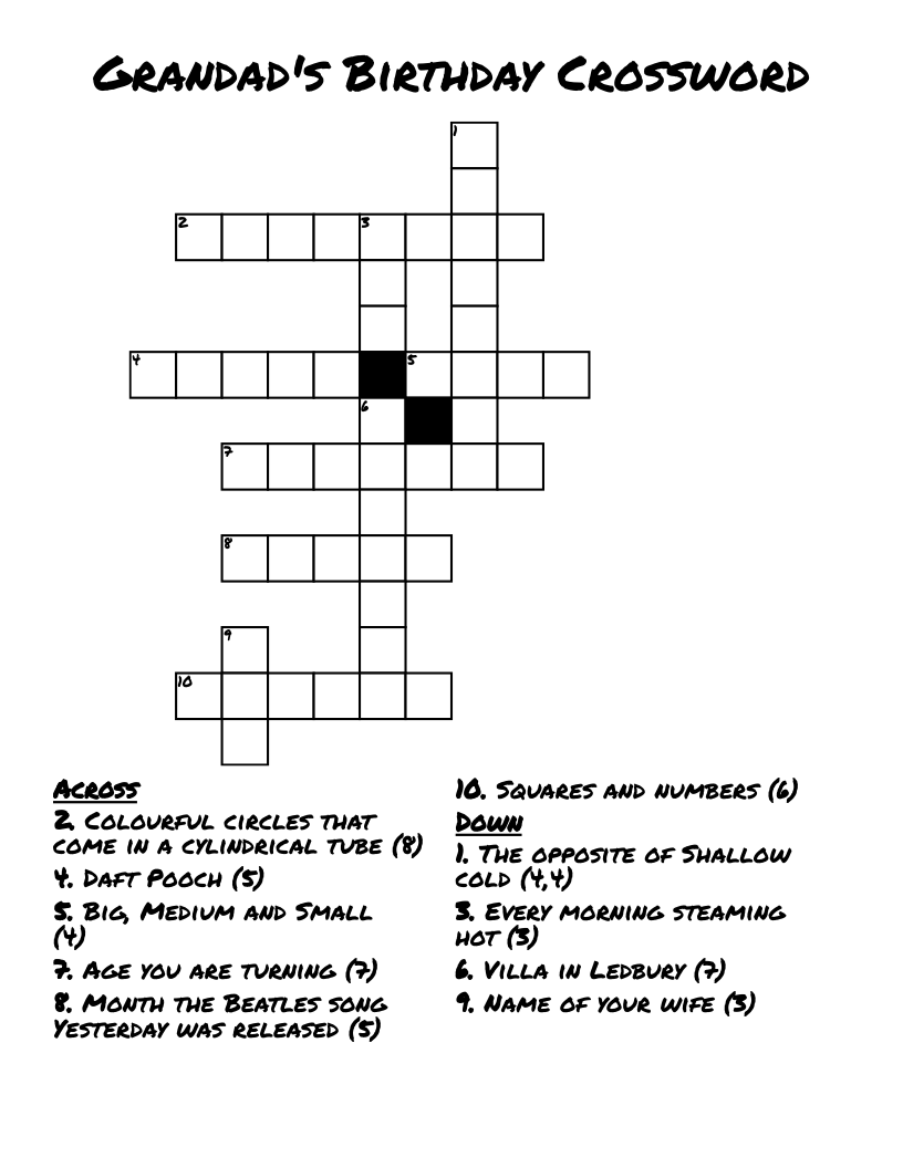 Grandad’s Birthday Crossword - WordMint