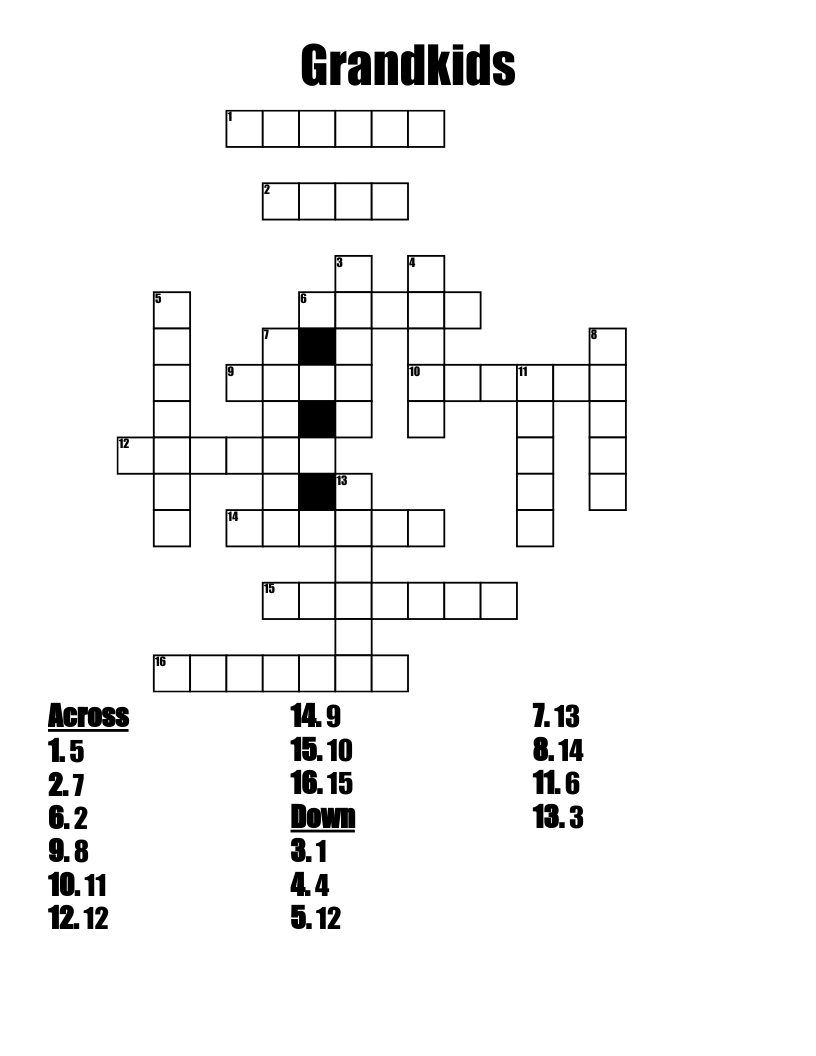 Grandkids Crossword