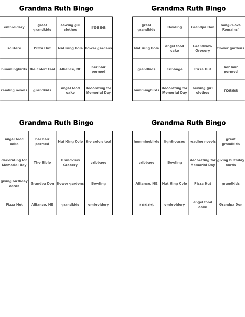Grandma Ruth Bingo