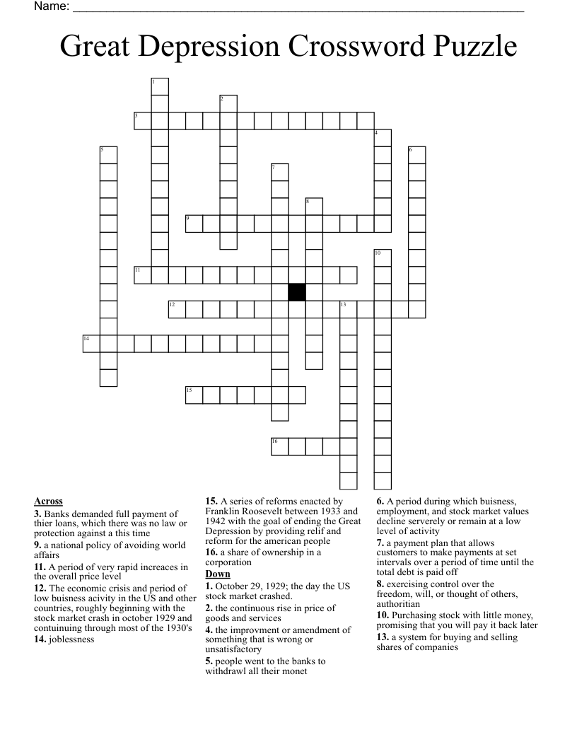 Boom To Bust Crossword WordMint