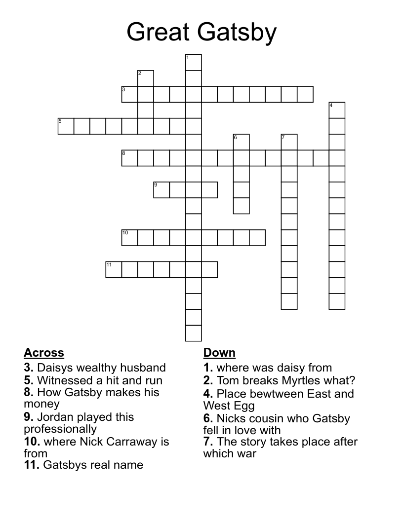 GREAT GATSBY PT 1 Crossword WordMint