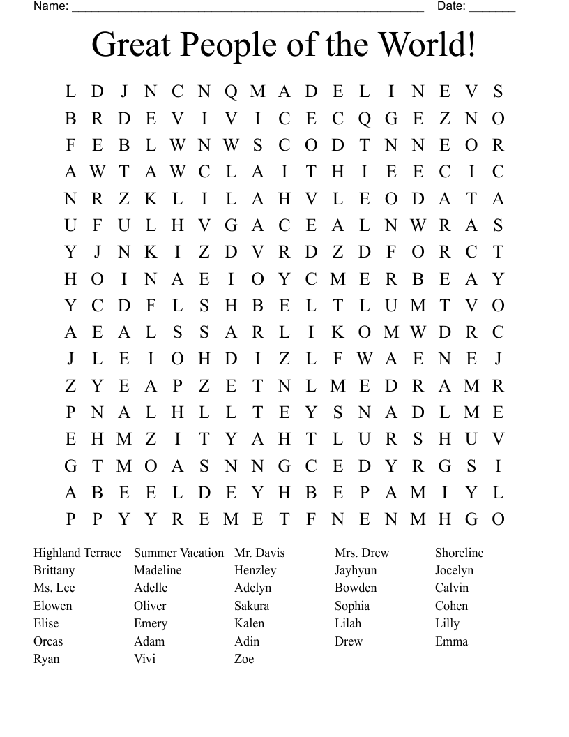 Great People of the World! Word Search