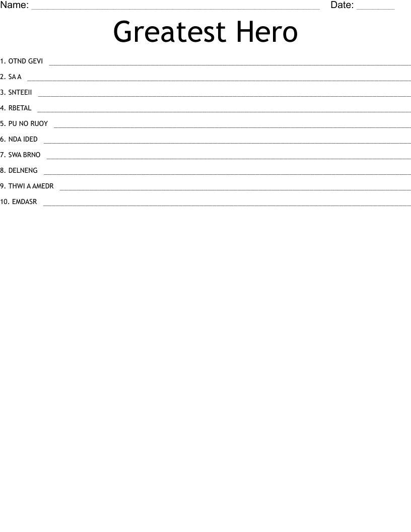 Greatest Hero Word Scramble