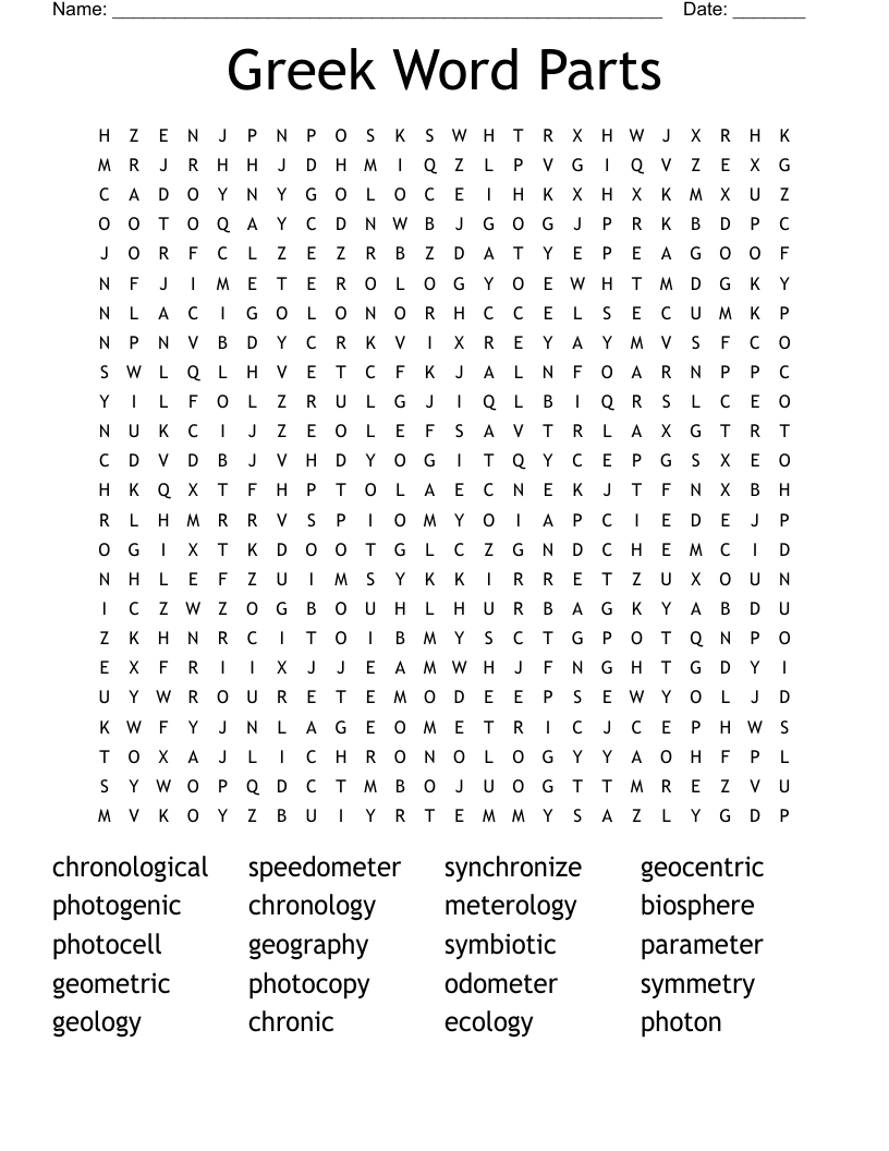 Greek Word Parts Word Search