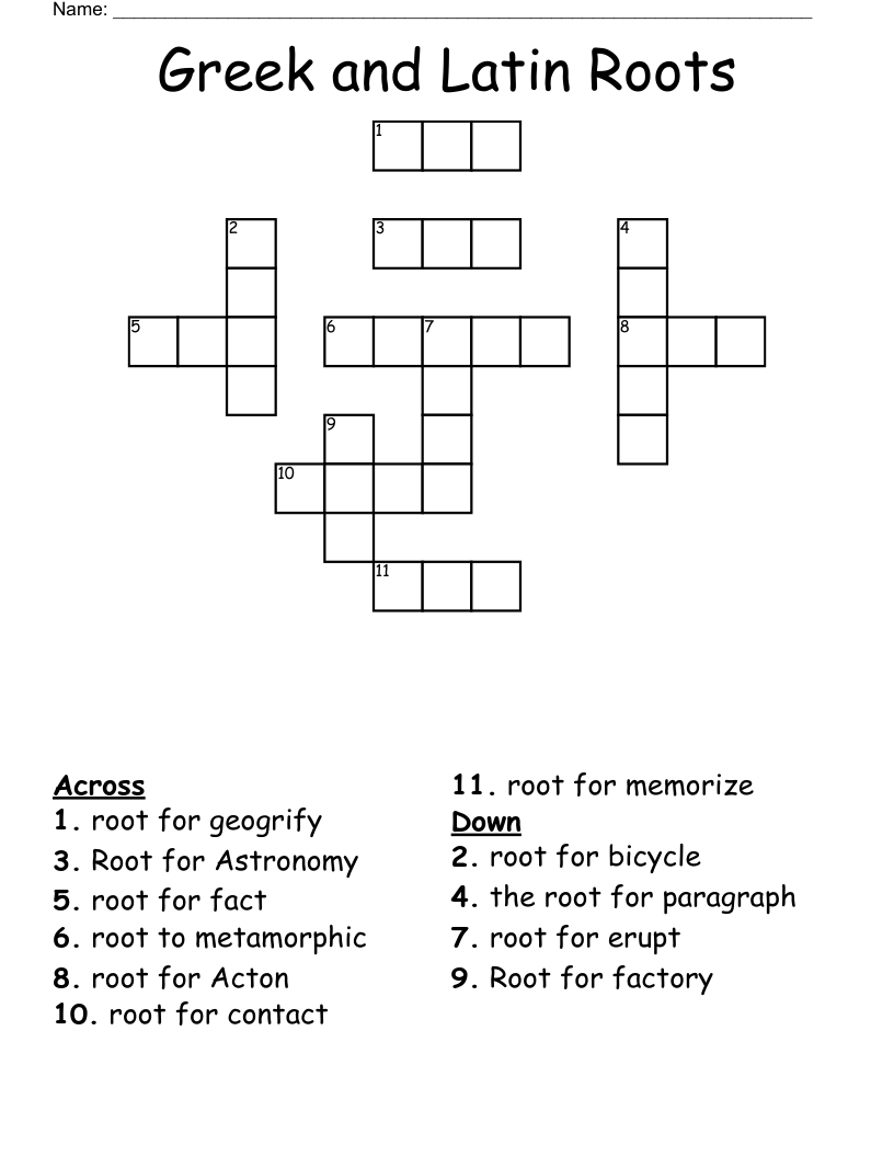 Greek And Latin Roots Crossword WordMint