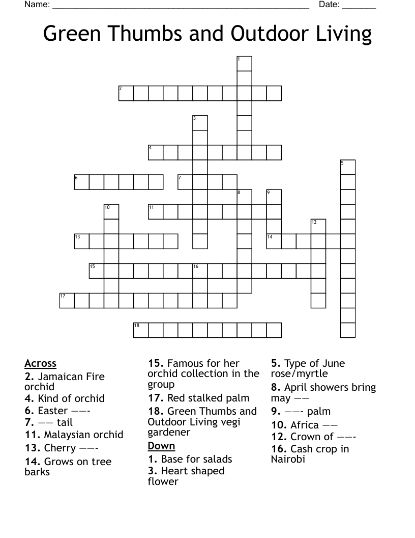 Green Thumbs and Outdoor Living Crossword