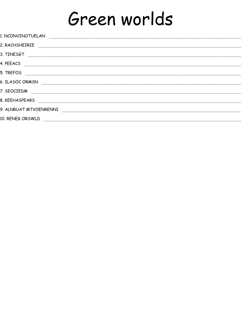 Green worlds Word Scramble