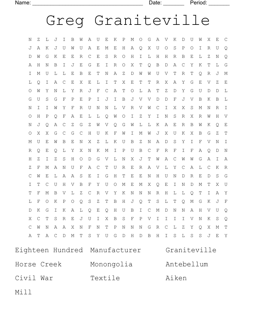 Greg Graniteville Word Search