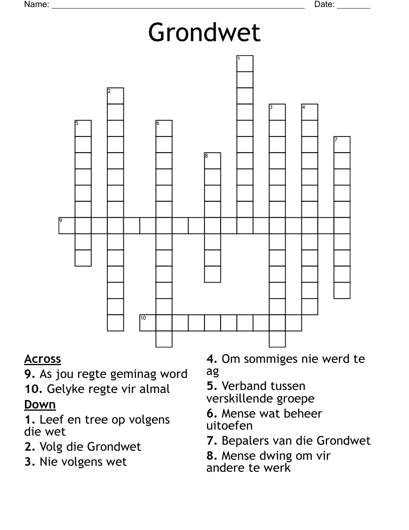 Grondwet Crossword