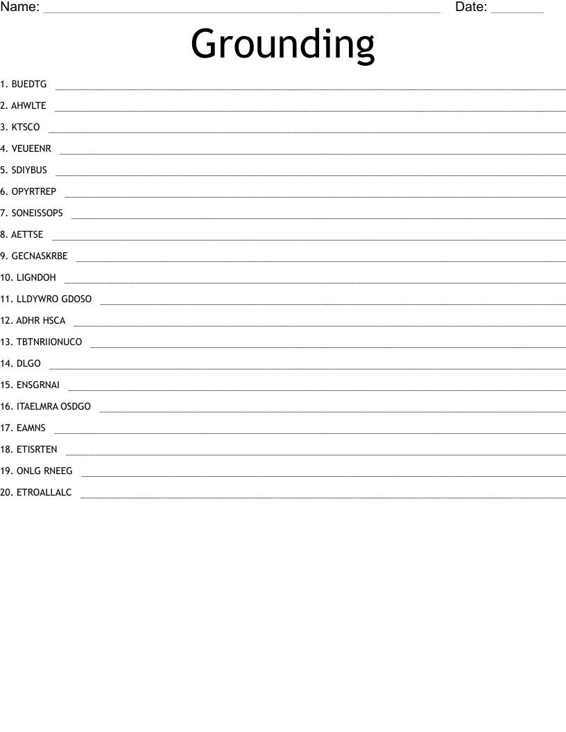 Grounding Word Scramble WordMint