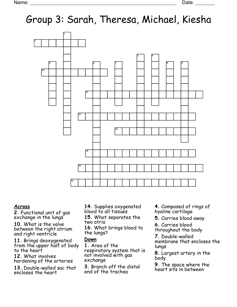 Group 3: Sarah, Theresa, Michael, Kiesha  Crossword