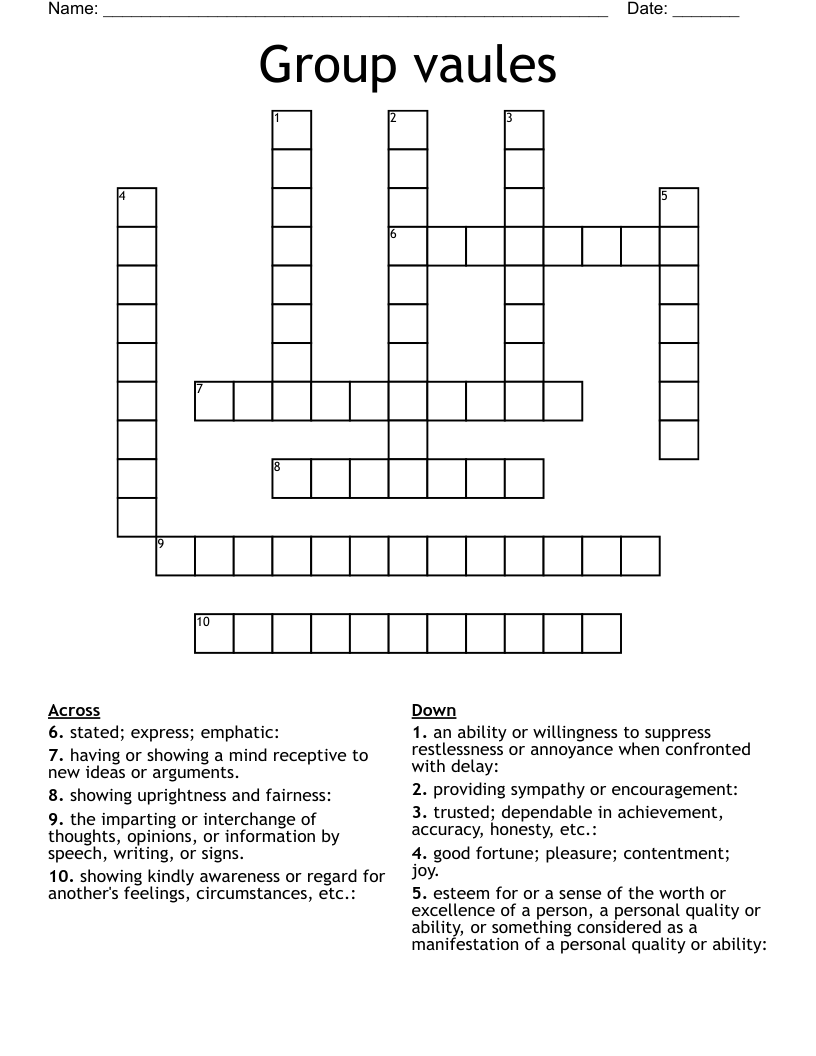 Group vaules Crossword