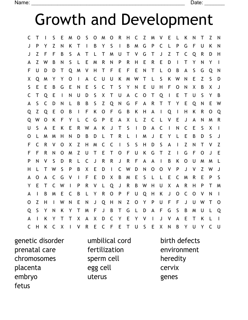 Growth and Development Word Search