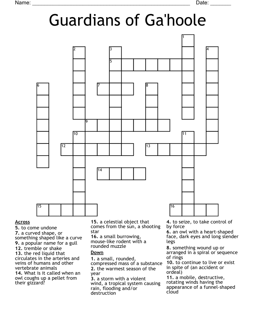 Guardians of Ga'hoole Crossword
