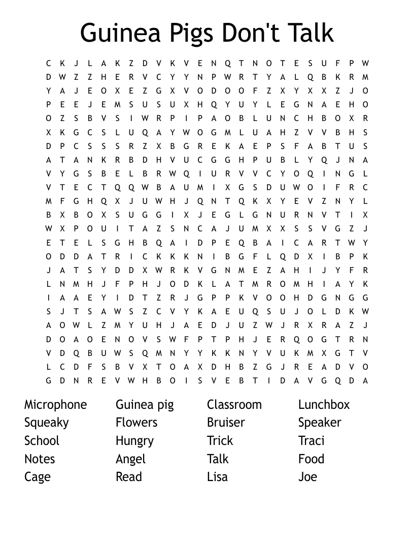 Guinea Pigs Don't Talk  Word Search