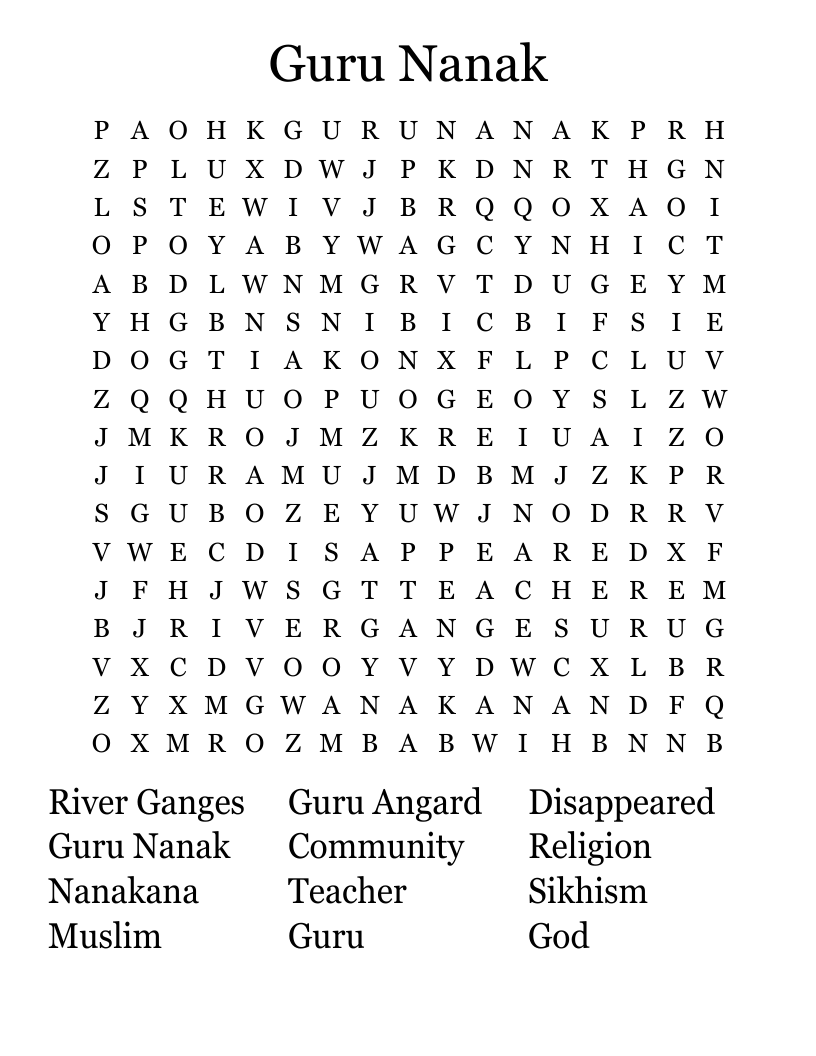 Guru Nanak Word Search
