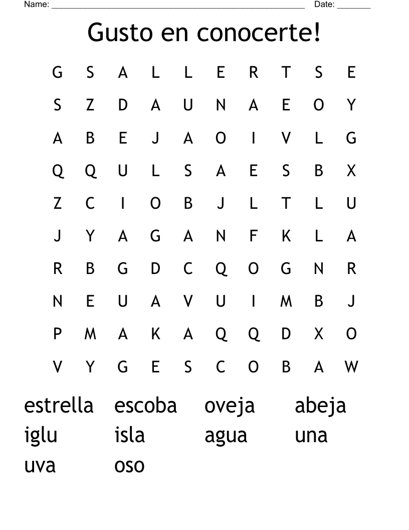 Gusto en conocerte! Word Search