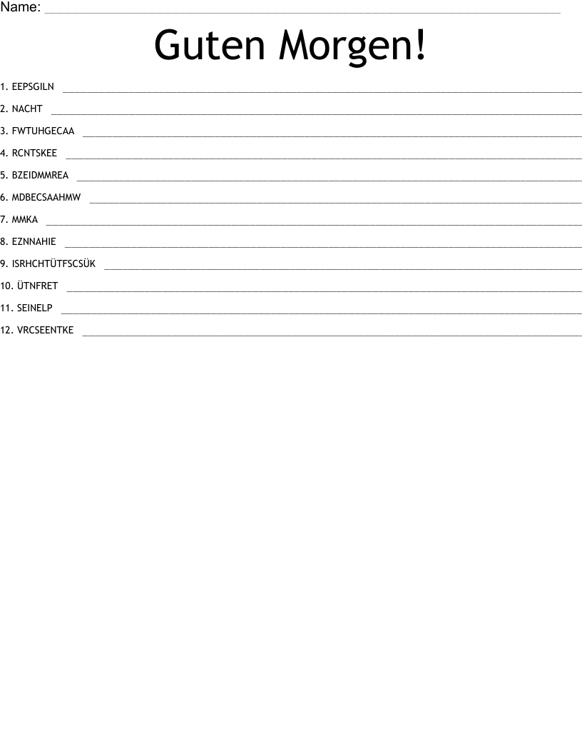 Guten Morgen! Word Scramble